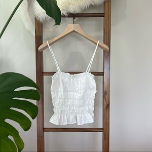 Reformation Gia top XL white ruched linen spaghetti strap tank new w/o tags